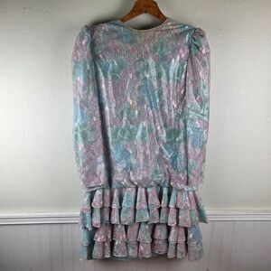 Women's Vintage Judy Hornby Drop Waist Pastel Ruffle Lace Dress Size 14